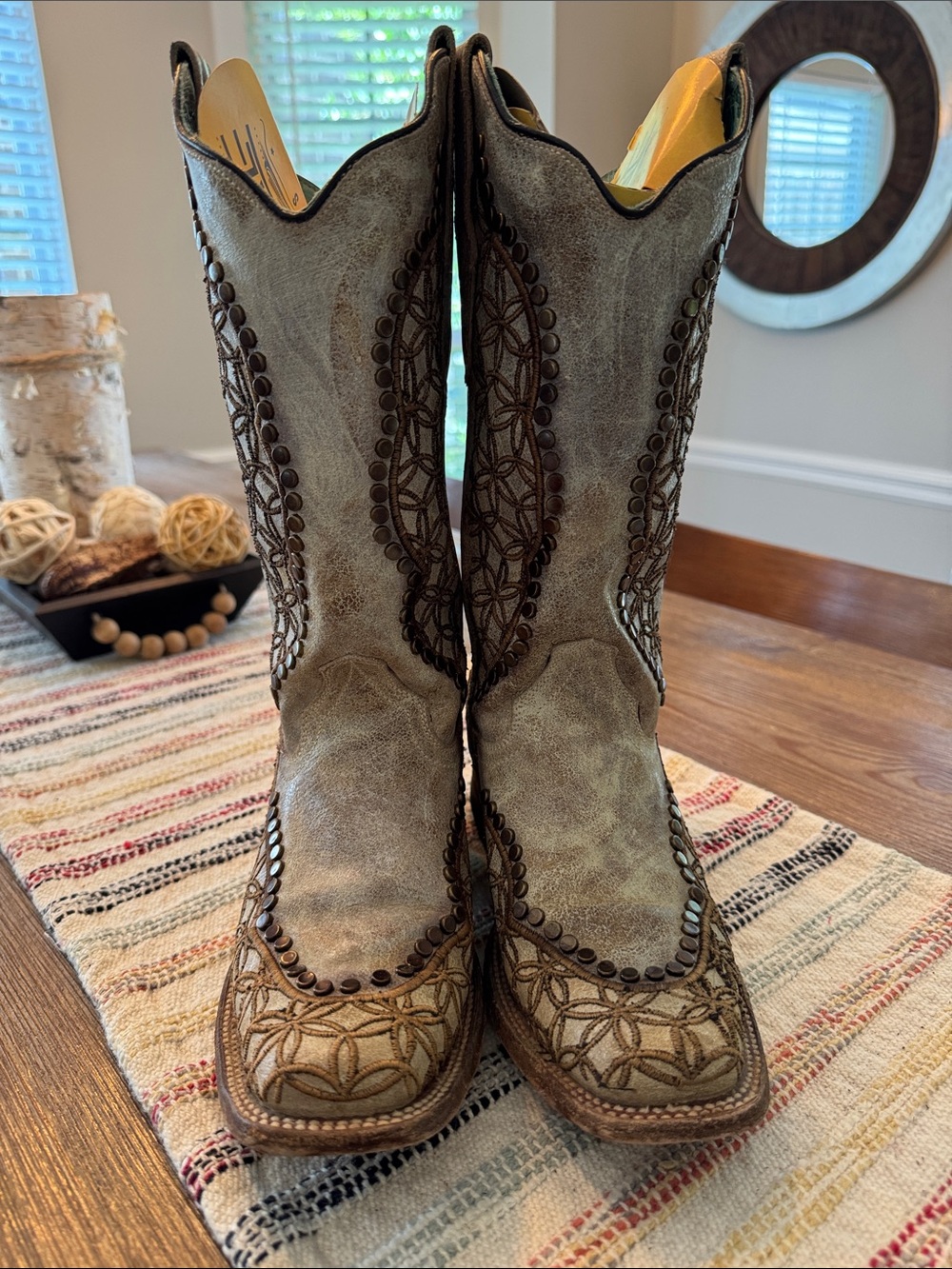 Corral Distressed Embroidered Cowgirl Boots